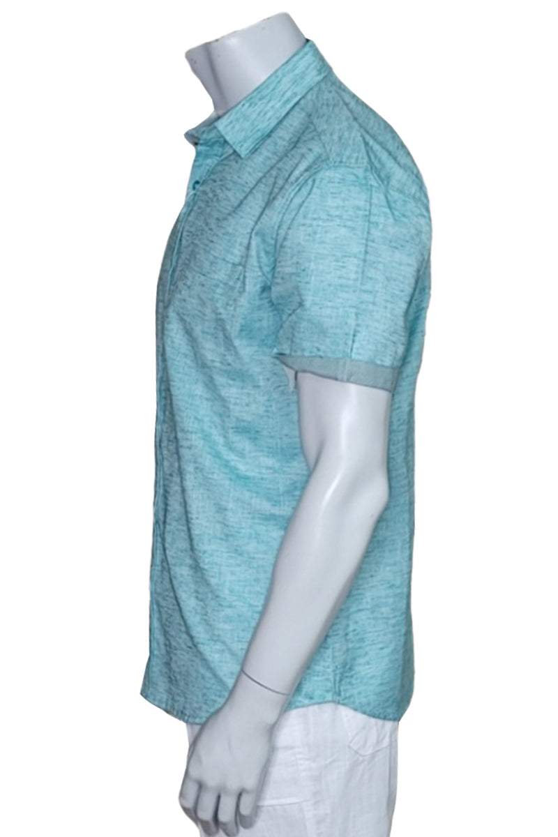 Men's S/S Button Down Shirt Contrast Slv Trim - Color Options - AQUA - MLL3497-P