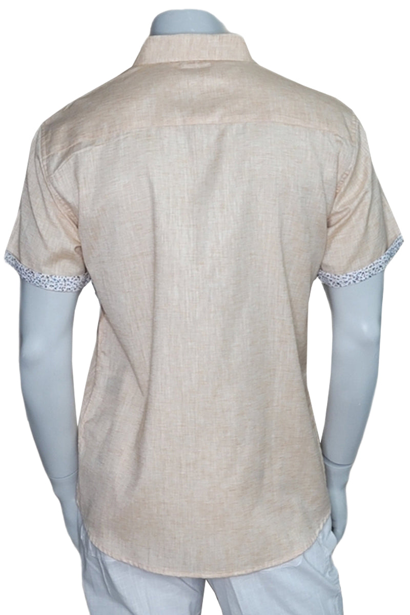 Men's S/S Button Down Shirt Contrast Slv Trim - Color Options - BEIGE - MLL3498-P