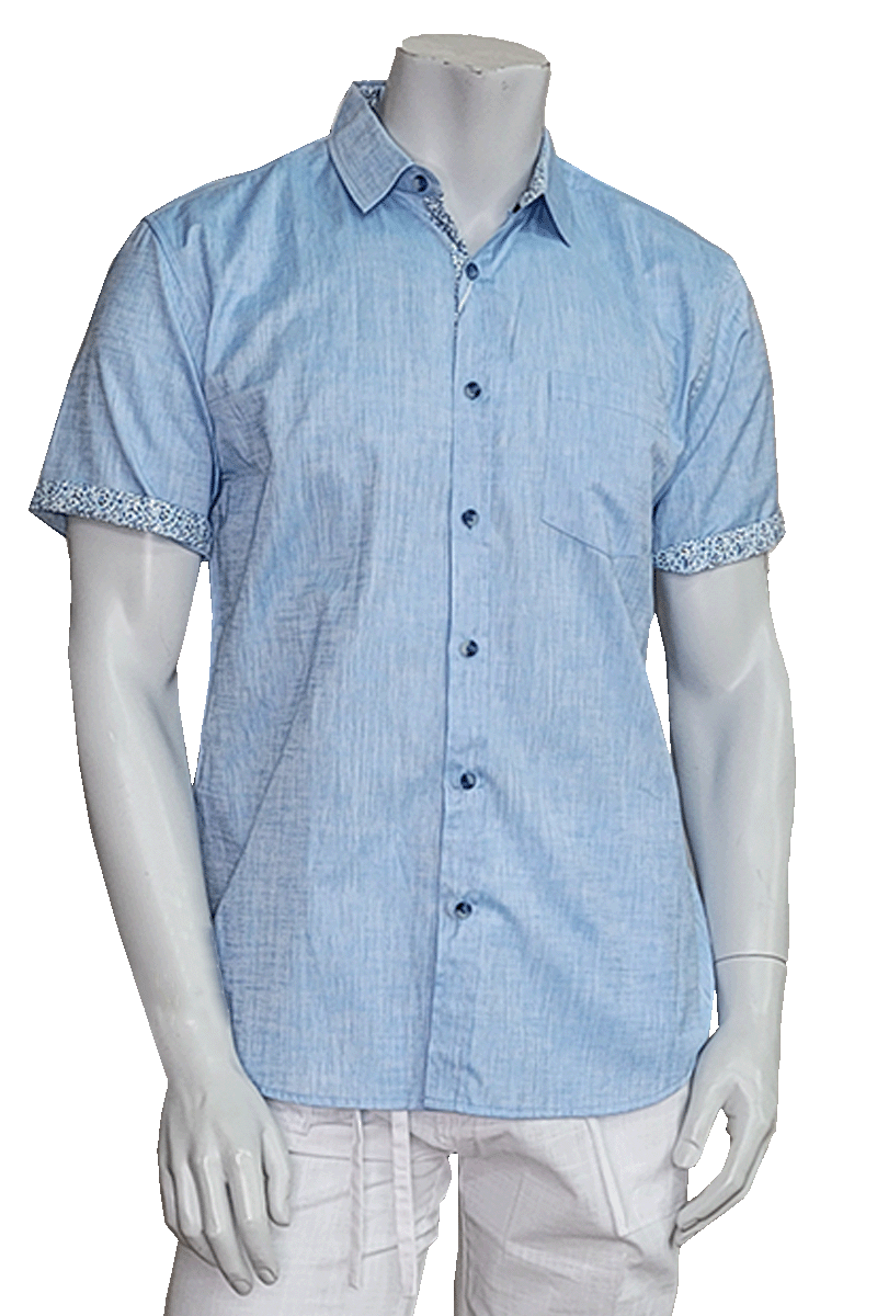 Men's S/S Button Down Shirt Contrast Slv Trim - Color Options - BEIGE - MLL3498-P