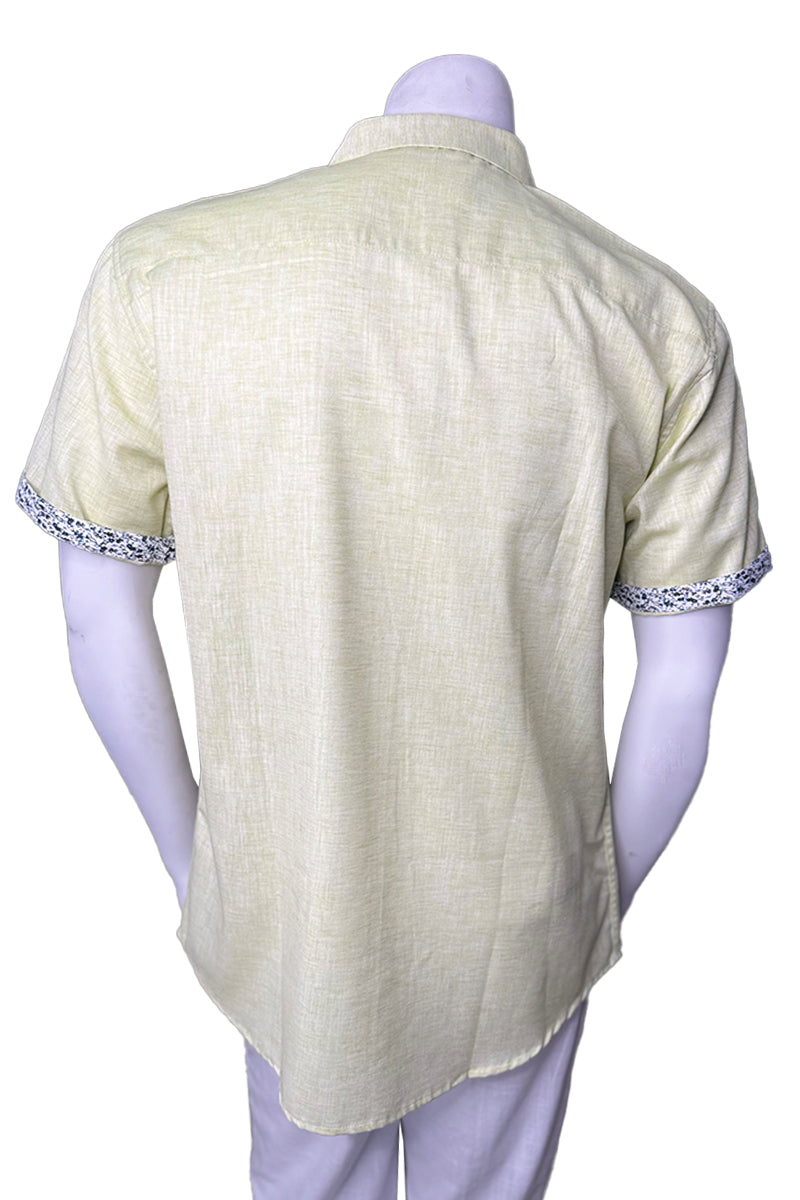 Men's S/S Button Down Shirt Contrast Slv Trim - Color Options - BEIGE - MLL3498-P
