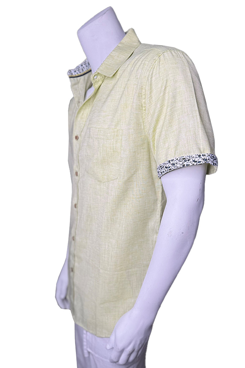 Men's S/S Button Down Shirt Contrast Slv Trim - Color Options - BEIGE - MLL3498-P