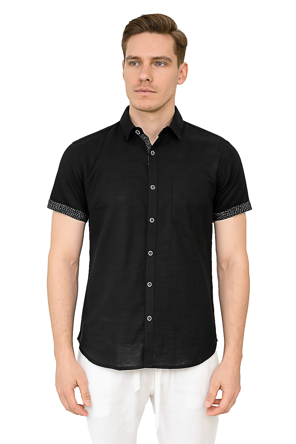 Men's LINEN LOOK S/S Button Down Shirt Contrast Slv Trim - IVORY - MLL3499 -COLOR OPTIONS - MLL3499 - 6 PCS/PRE-PACK
