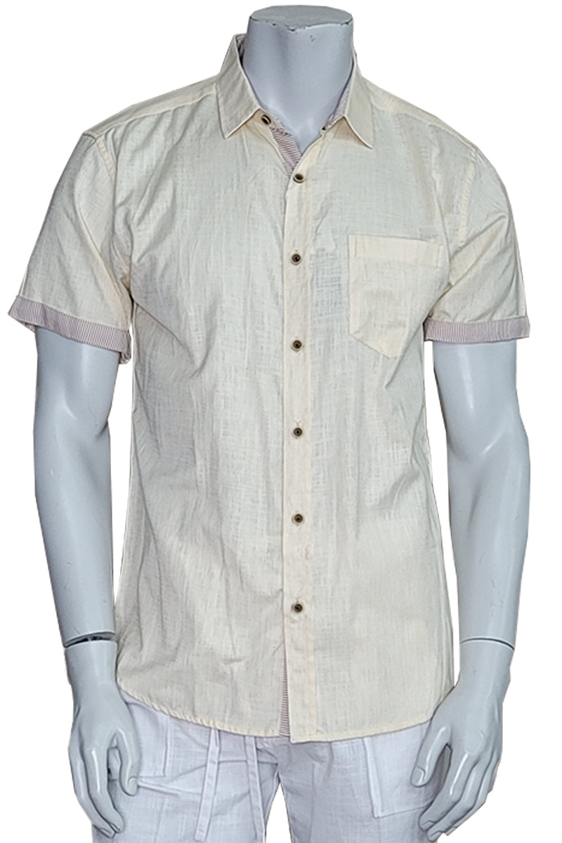 Men's LINEN LOOK S/S Button Down Shirt Contrast Slv Trim - IVORY - MLL3499 -COLOR OPTIONS - MLL3499 - 6 PCS/PRE-PACK