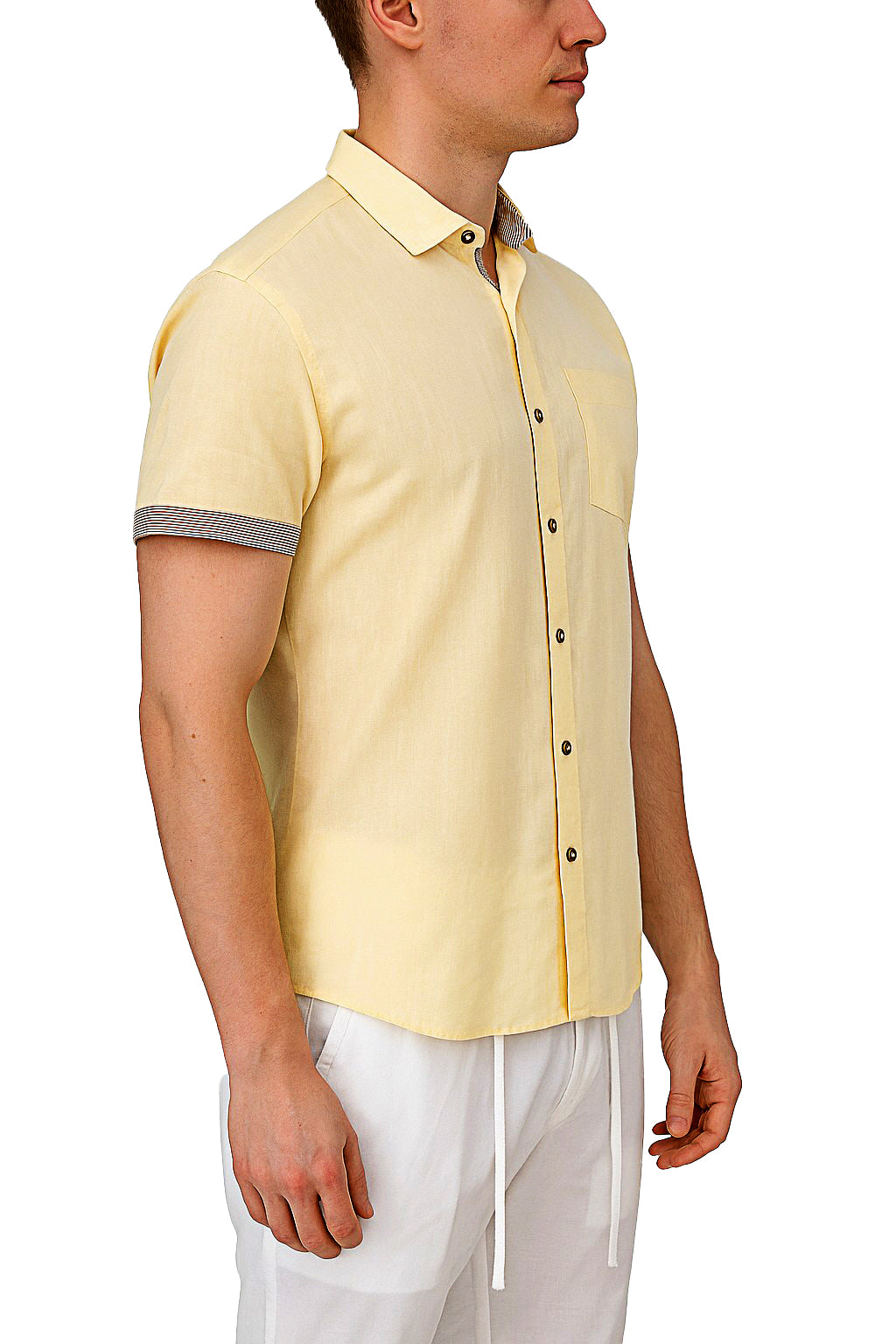 Men's LINEN LOOK S/S Button Down Shirt Contrast Slv Trim - IVORY - MLL3499 -COLOR OPTIONS - MLL3499 - 6 PCS/PRE-PACK