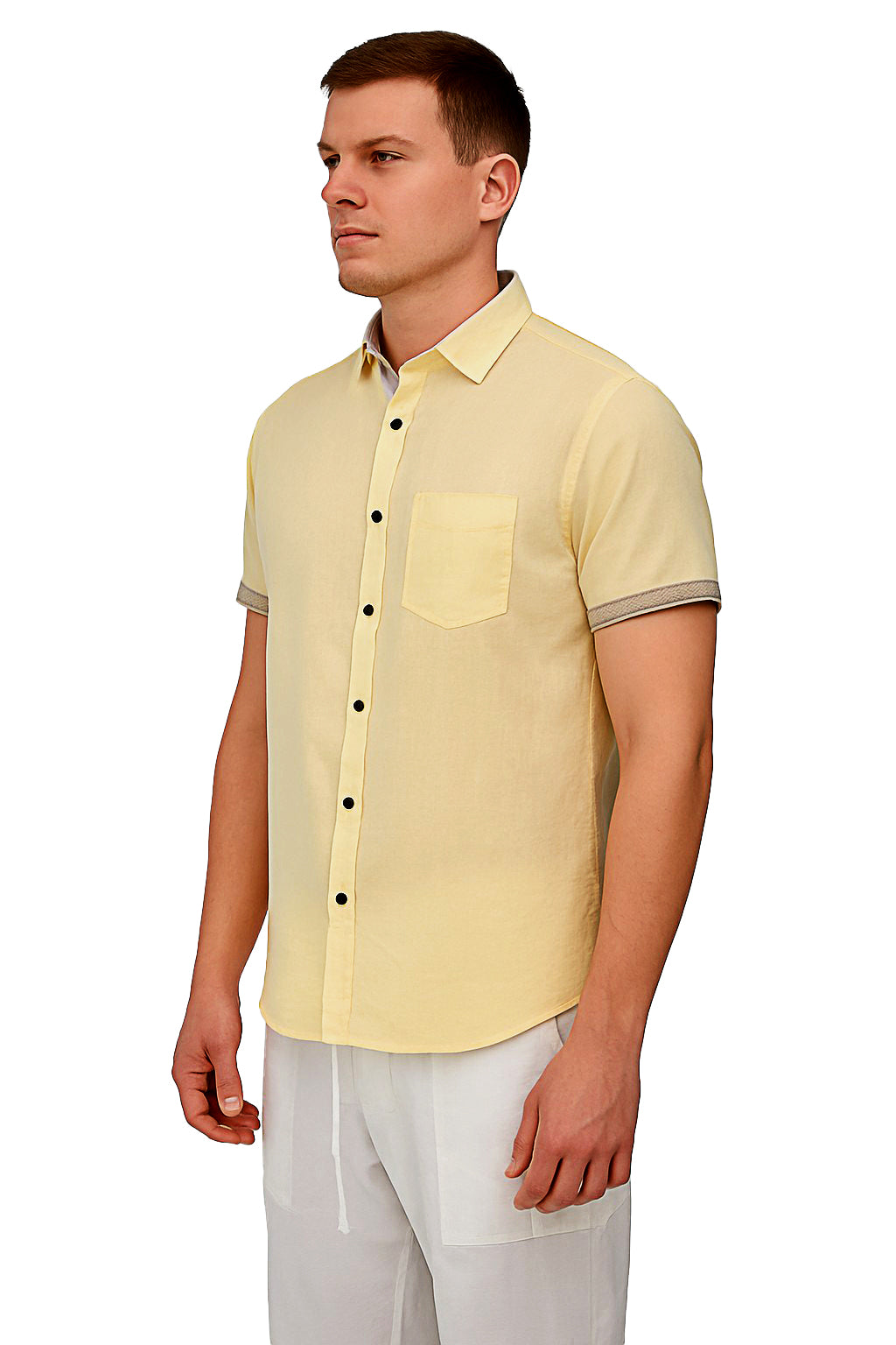 Men's LINEN LOOK S/S Button Down Shirt Contrast Slv Trim - IVORY - MLL3499 -COLOR OPTIONS - MLL3499 - 6 PCS/PRE-PACK