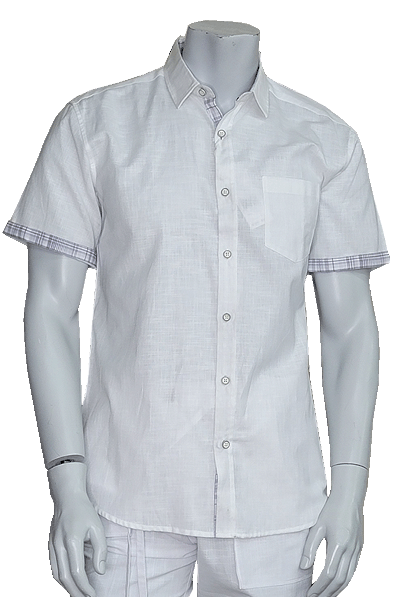 Men's LINEN LOOK S/S Button Down Shirt Contrast Slv Trim - IVORY - MLL3499 -COLOR OPTIONS - MLL3499 - 6 PCS/PRE-PACK