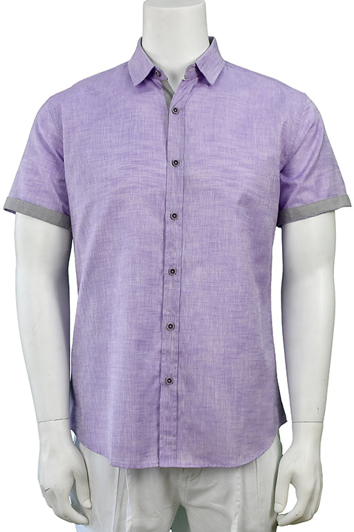Men's LINEN LOOK S/S Button Down Shirt Contrast Slv Trim - PURPLE - MLL3500B - 6 PCS/PRE-PACK