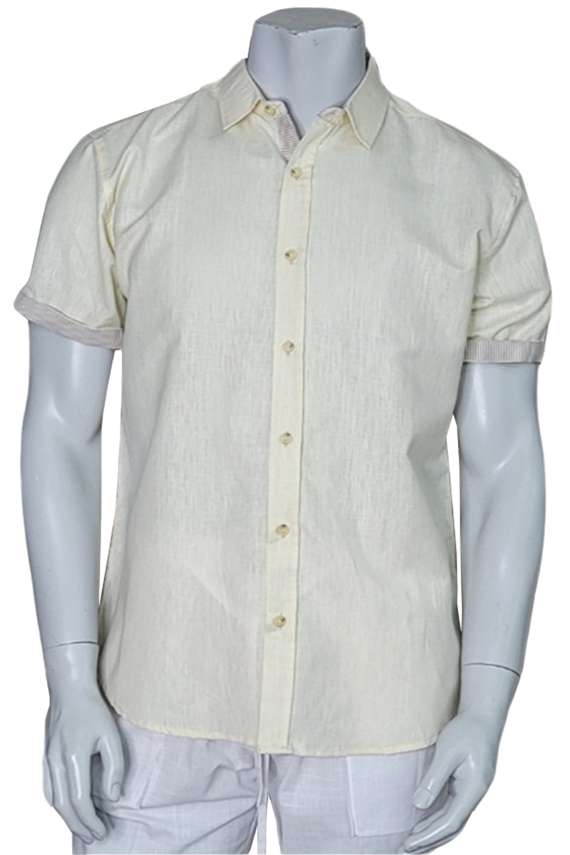 Men's LINEN LOOK S/S Button Down Shirt Contrast Slv Trim-PINK- MLL3500 - Color Options - 6 PCS/PRE-PACK