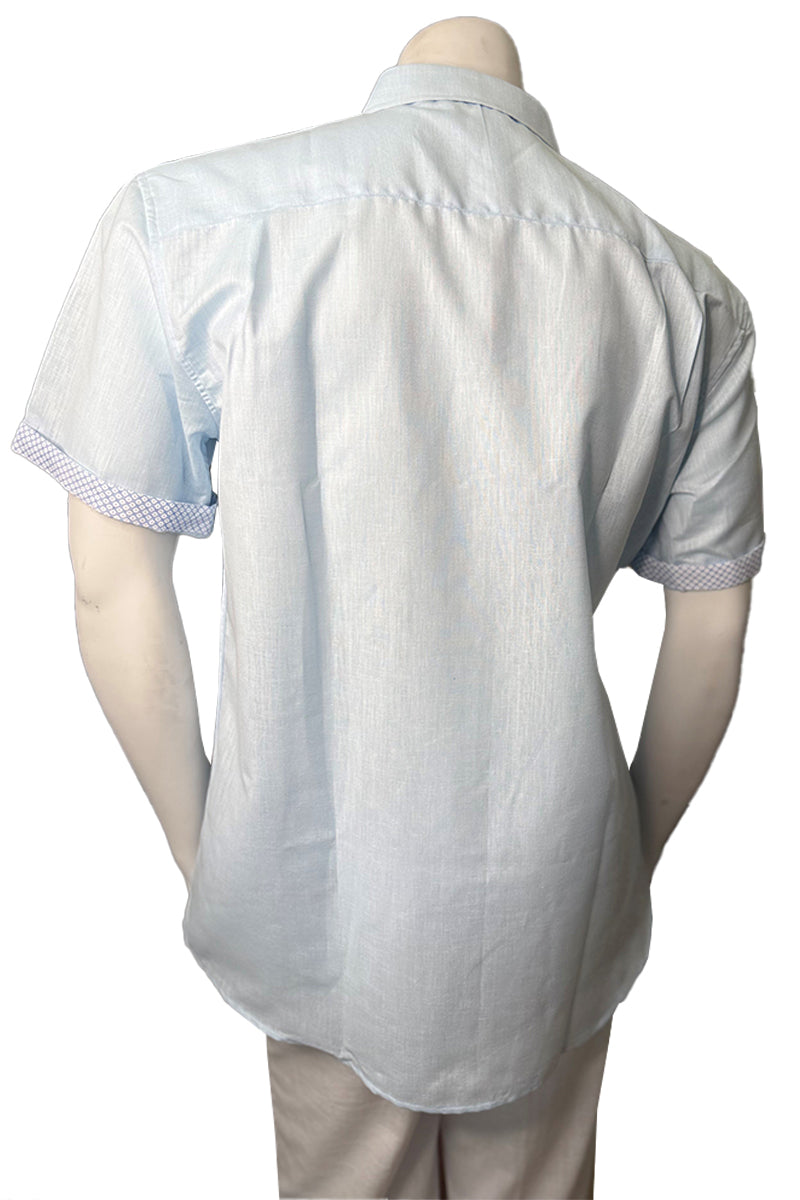Men's S/S Button Down Shirt Contrast Slv Trim - Color Options - LT. BLUE - MLL3500-P