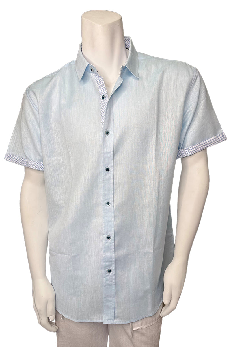 Men's LINEN LOOK S/S Button Down Shirt Contrast Slv Trim-PINK- MLL3500 - Color Options - 6 PCS/PRE-PACK