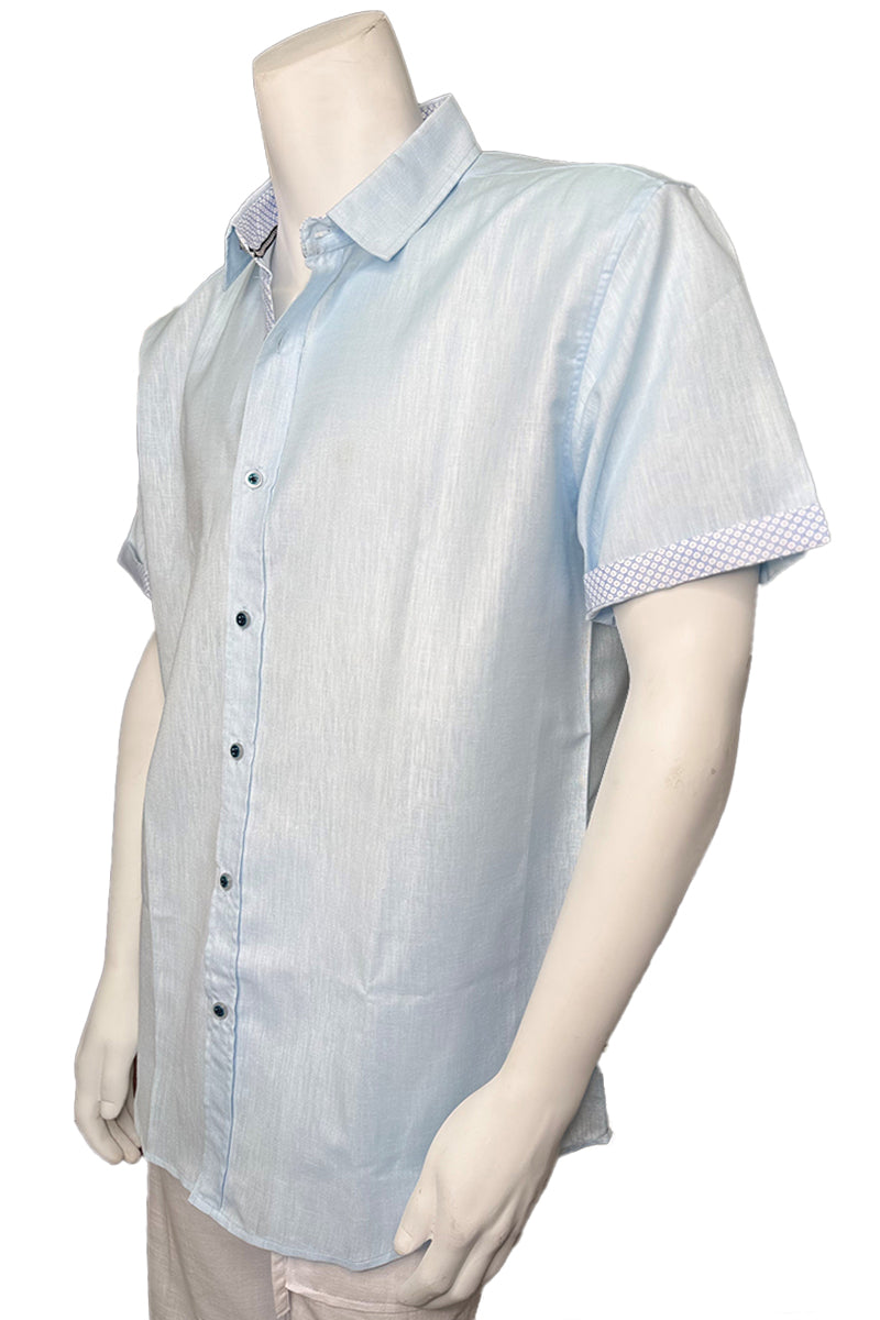Men's S/S Button Down Shirt Contrast Slv Trim - Color Options - LT. BLUE - MLL3500-P