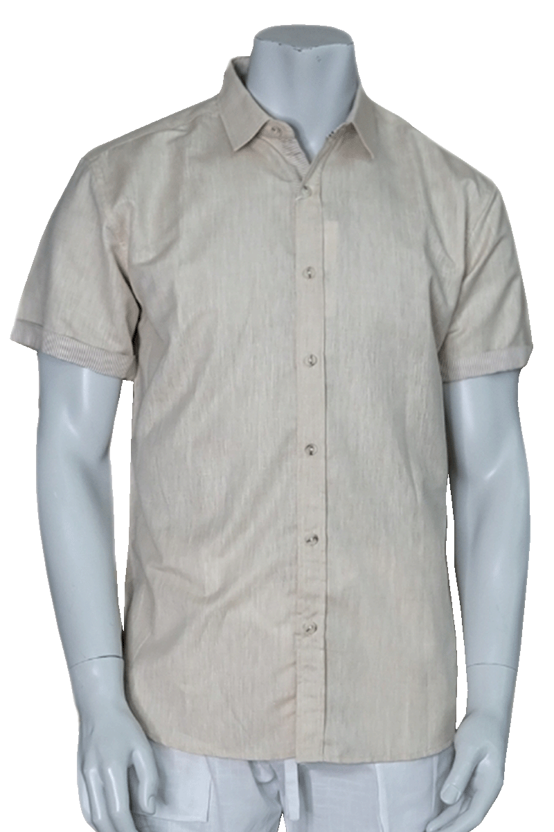 Men's LINEN LOOK S/S Button Down Shirt Contrast Slv Trim-PINK- MLL3500 - Color Options - 6 PCS/PRE-PACK