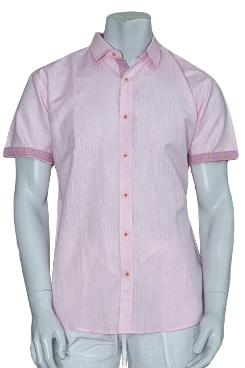 Men's LINEN LOOK S/S Button Down Shirt Contrast Slv Trim-PINK- MLL3500 - Color Options - 6 PCS/PRE-PACK