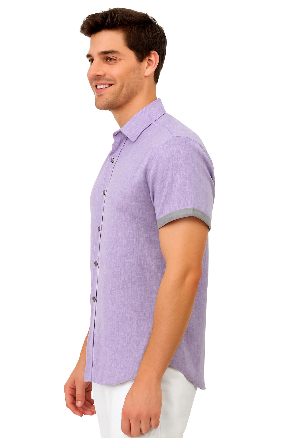 Men's LINEN LOOK S/S Button Down Shirt Contrast Slv Trim - PURPLE - MLL3500B - 6 PCS/PRE-PACK
