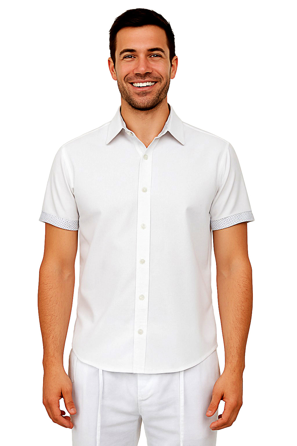 Men's LINEN LOOK S/S Button Down Shirt Contrast Slv Trim-PINK- MLL3500 - Color Options - 6 PCS/PRE-PACK