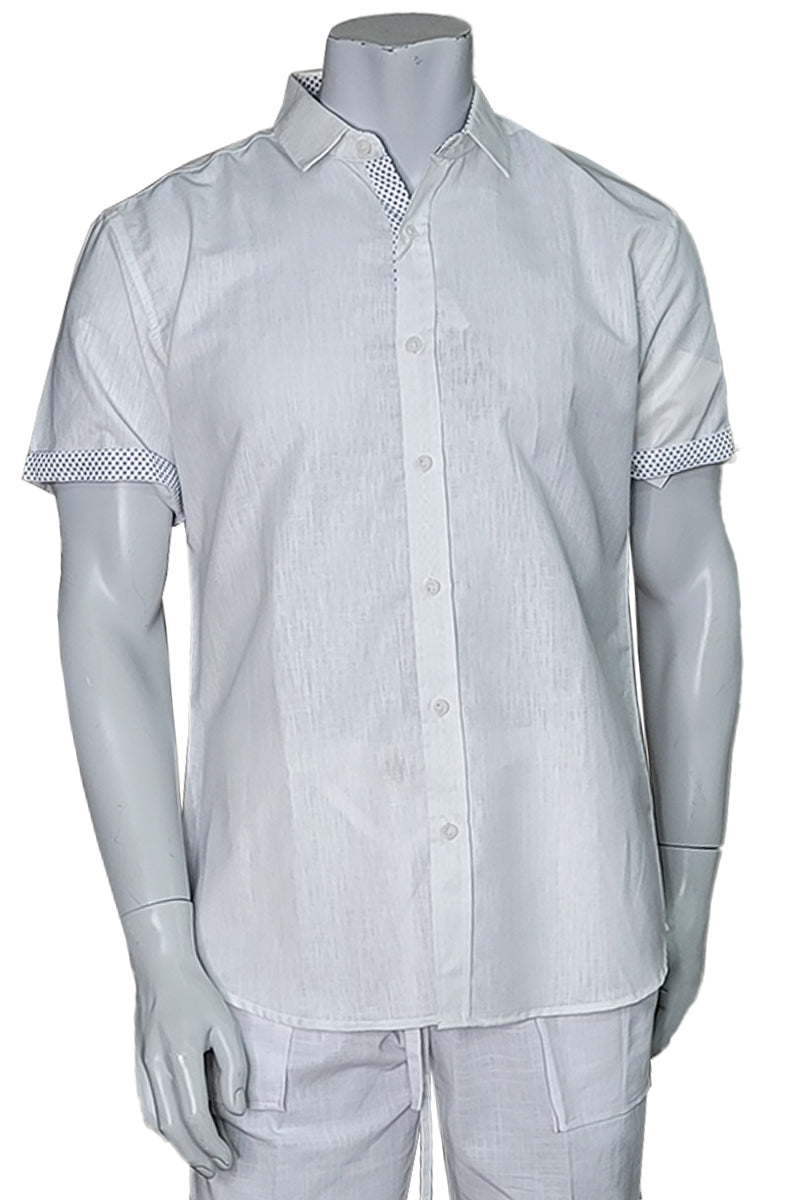 Men's LINEN LOOK S/S Button Down Shirt Contrast Slv Trim-PINK- MLL3500 - Color Options - 6 PCS/PRE-PACK