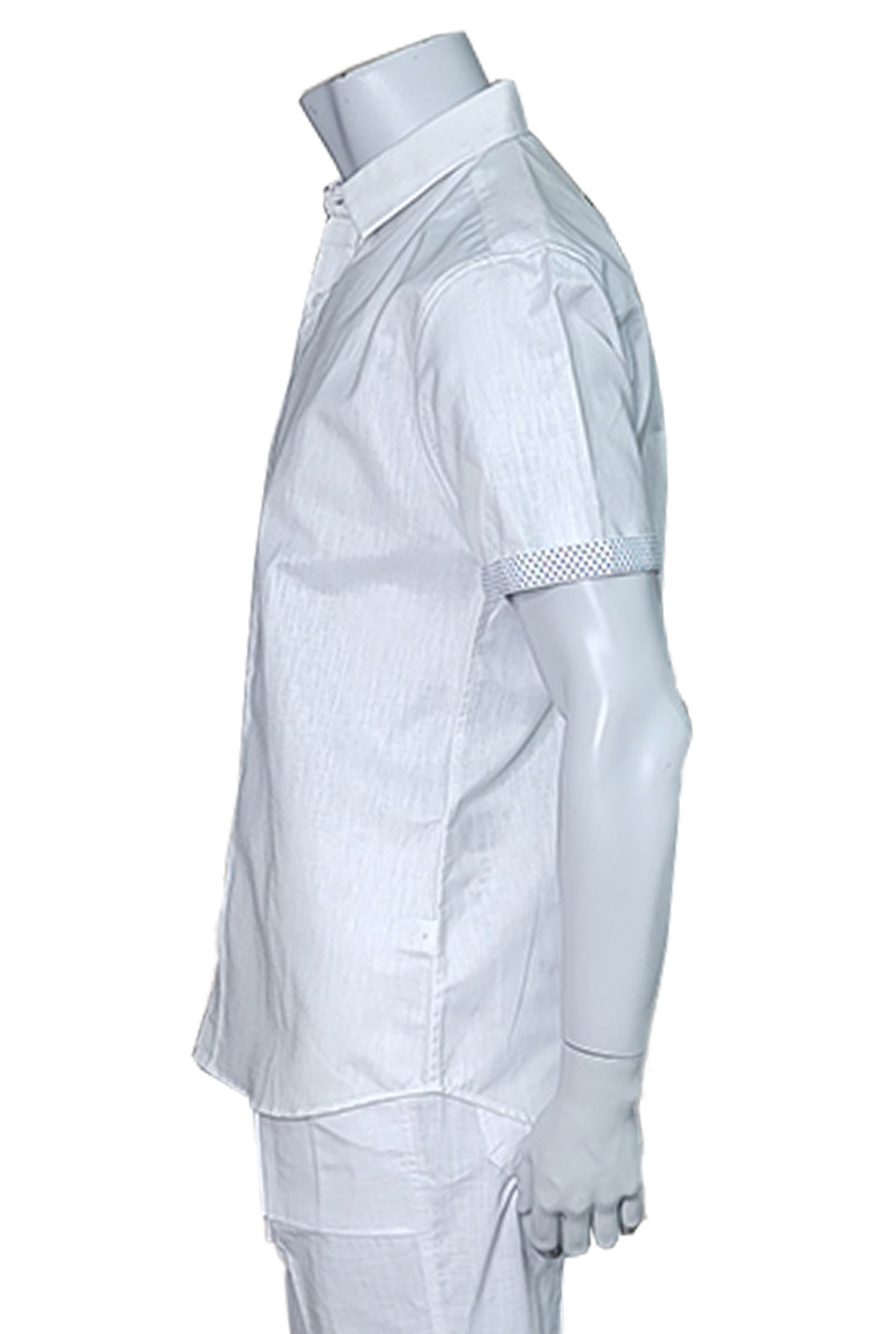 Men's S/S Button Down Shirt Contrast Slv Trim - Color Options - LT. BLUE - MLL3500-P