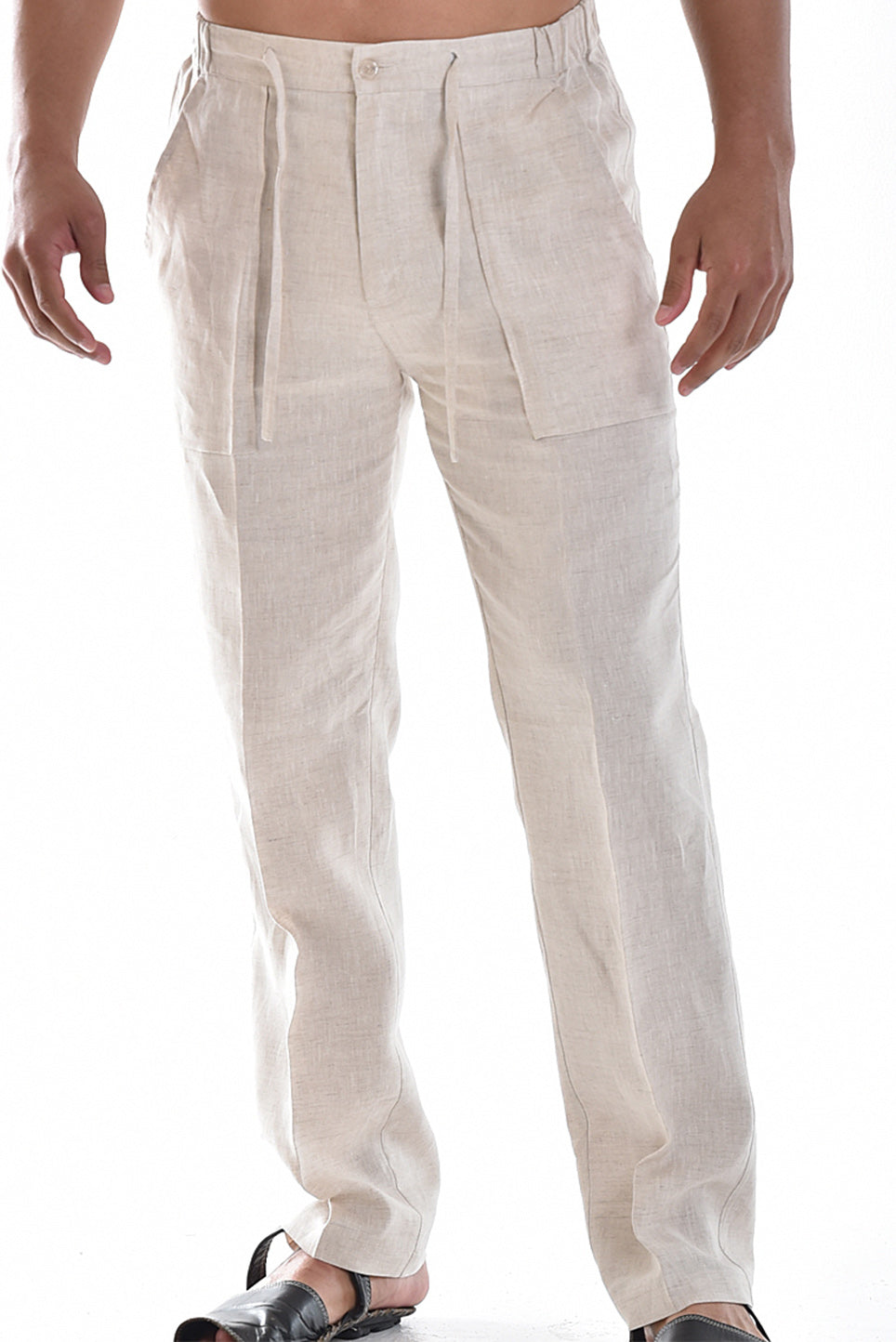 Men Drawstring Linen Blend Pants-NATURAL-COLOR OPTIONS-MLP19c - 6 PCS/PRE-PACK