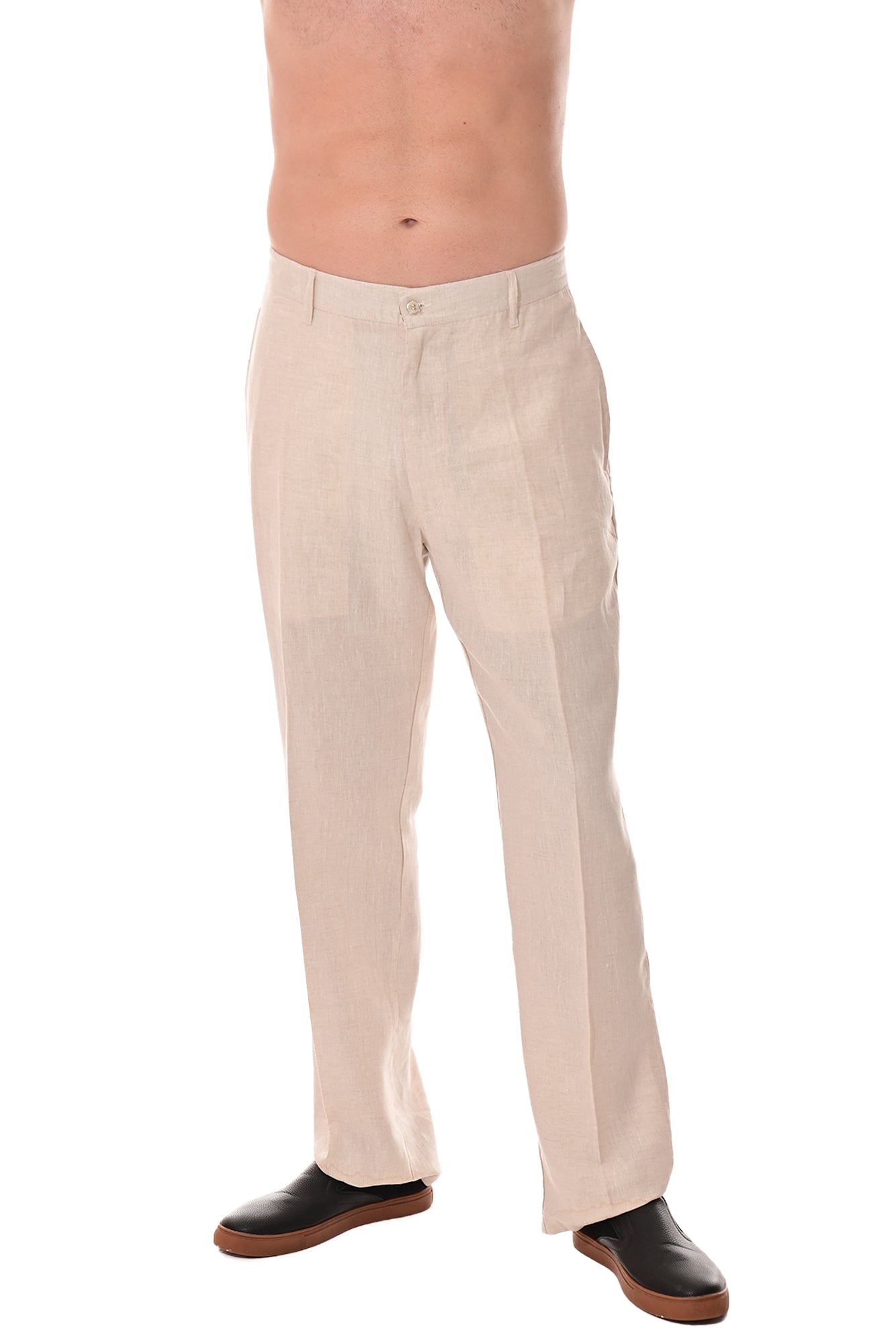 Men Linen Blend Flat Front Pants-WHITE-COLOR OPTIONS-MLP50c - 6 PCS/PRE-PACK