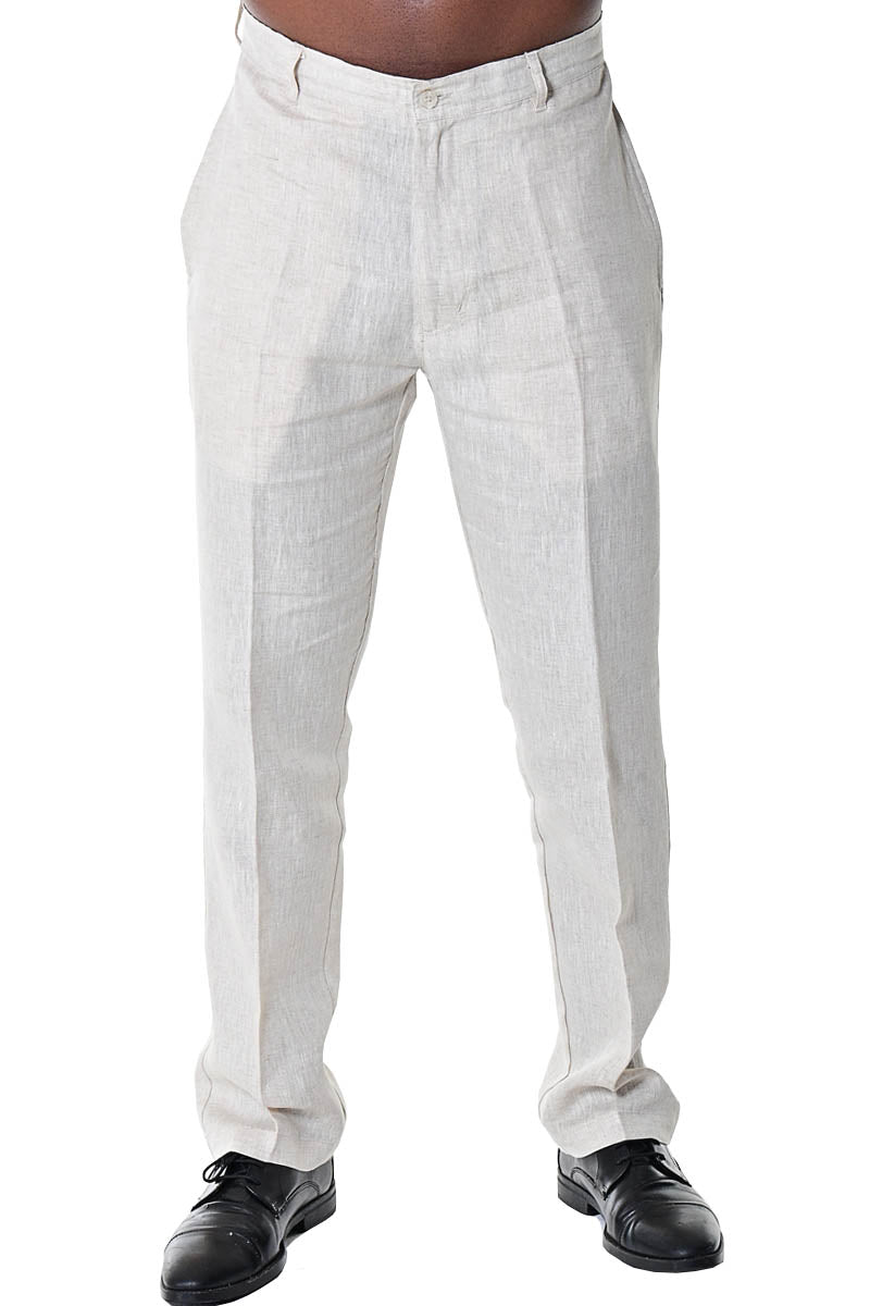 Men Linen Blend Flat Front Pants-WHITE-COLOR OPTIONS-MLP50c - 6 PCS/PRE-PACK