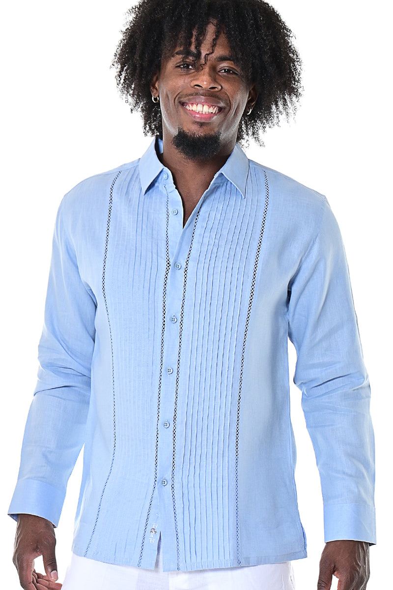 Men Linen Shirt Long Sleeve - LT. BLUE - MLS104