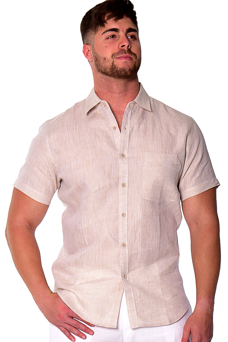 Men S/S Linen Yarn Dye Pocket Shirt in-YELLOW-Color Options-MLS1357- 6 PCS/PRE-PACK