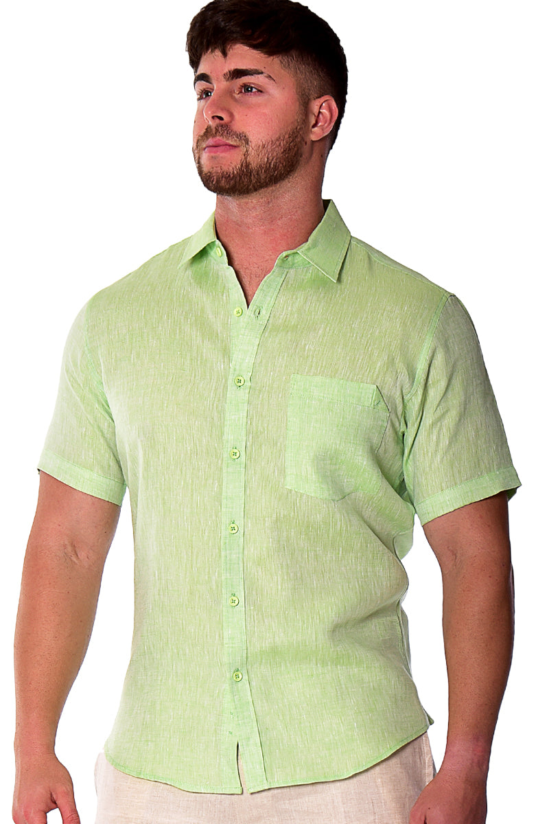 Men S/S Linen Yarn Dye Pocket Shirt in-YELLOW-Color Options-MLS1357- 6 PCS/PRE-PACK