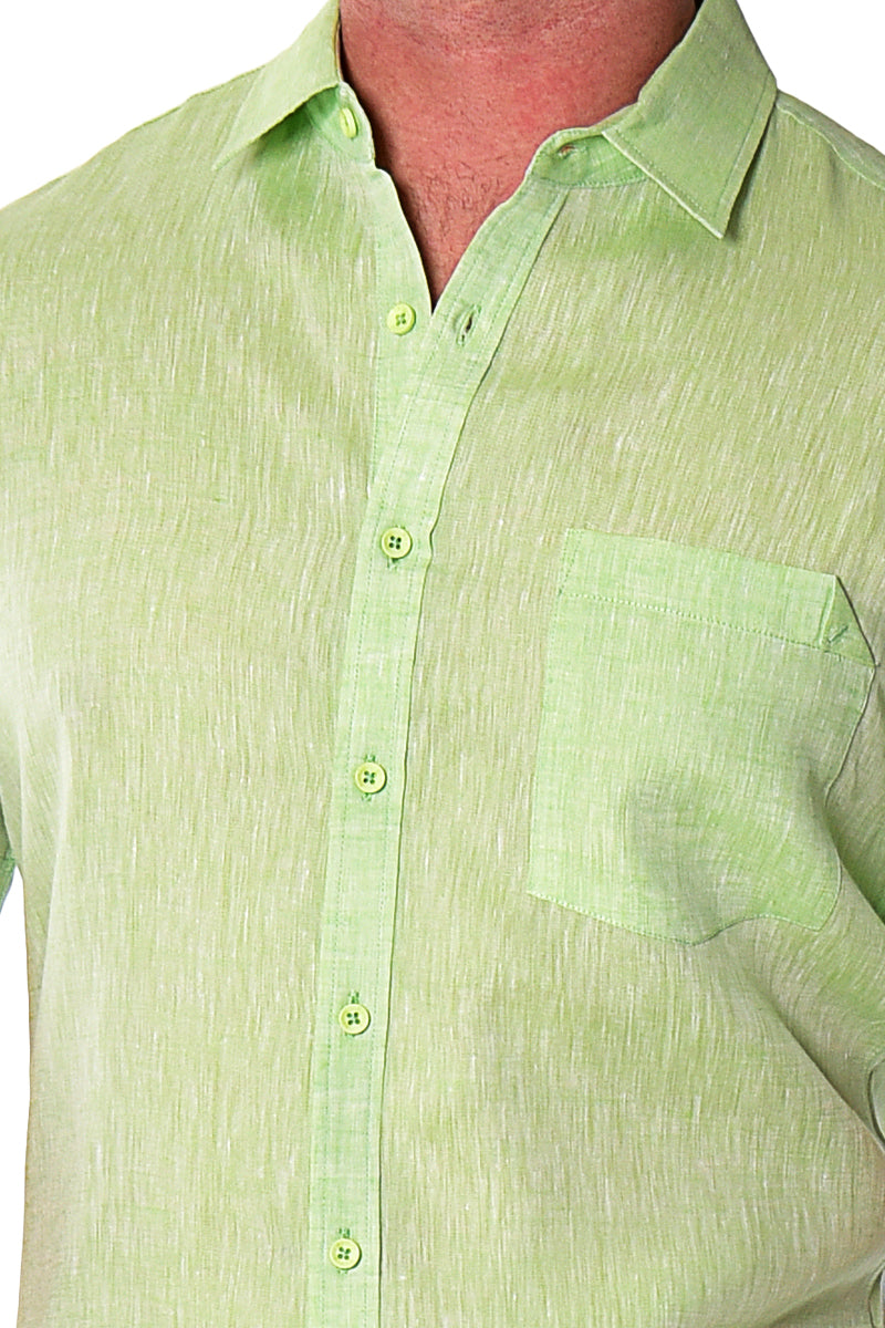 Men S/S Linen Yarn Dye Pocket Shirt in-YELLOW-Color Options-MLS1357- 6 PCS/PRE-PACK