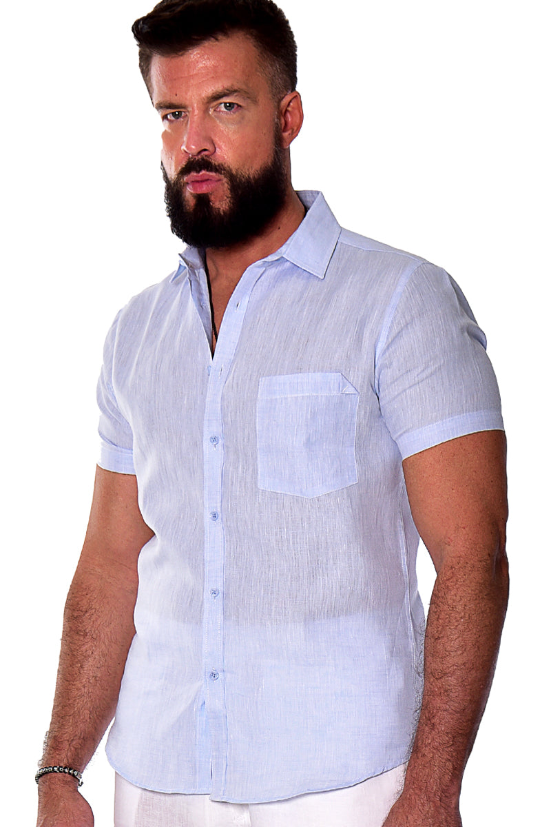 Men S/S Linen Yarn Dye Pocket Shirt in-YELLOW-Color Options-MLS1357- 6 PCS/PRE-PACK