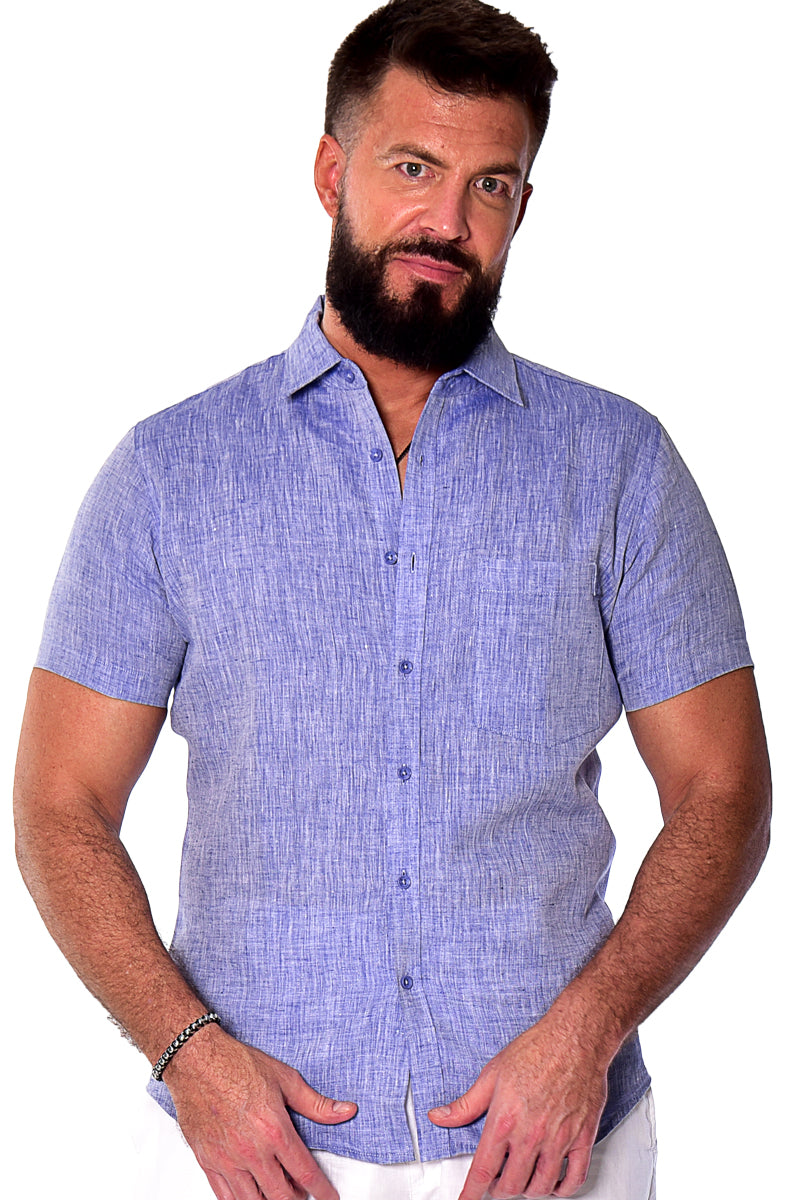 Men S/S Linen Yarn Dye Pocket Shirt in-YELLOW-Color Options-MLS1357- 6 PCS/PRE-PACK