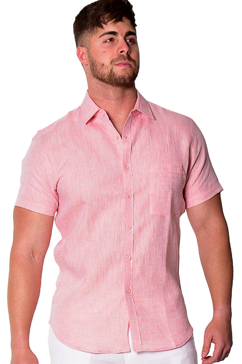 Men S/S Linen Yarn Dye Pocket Shirt in-YELLOW-Color Options-MLS1357- 6 PCS/PRE-PACK