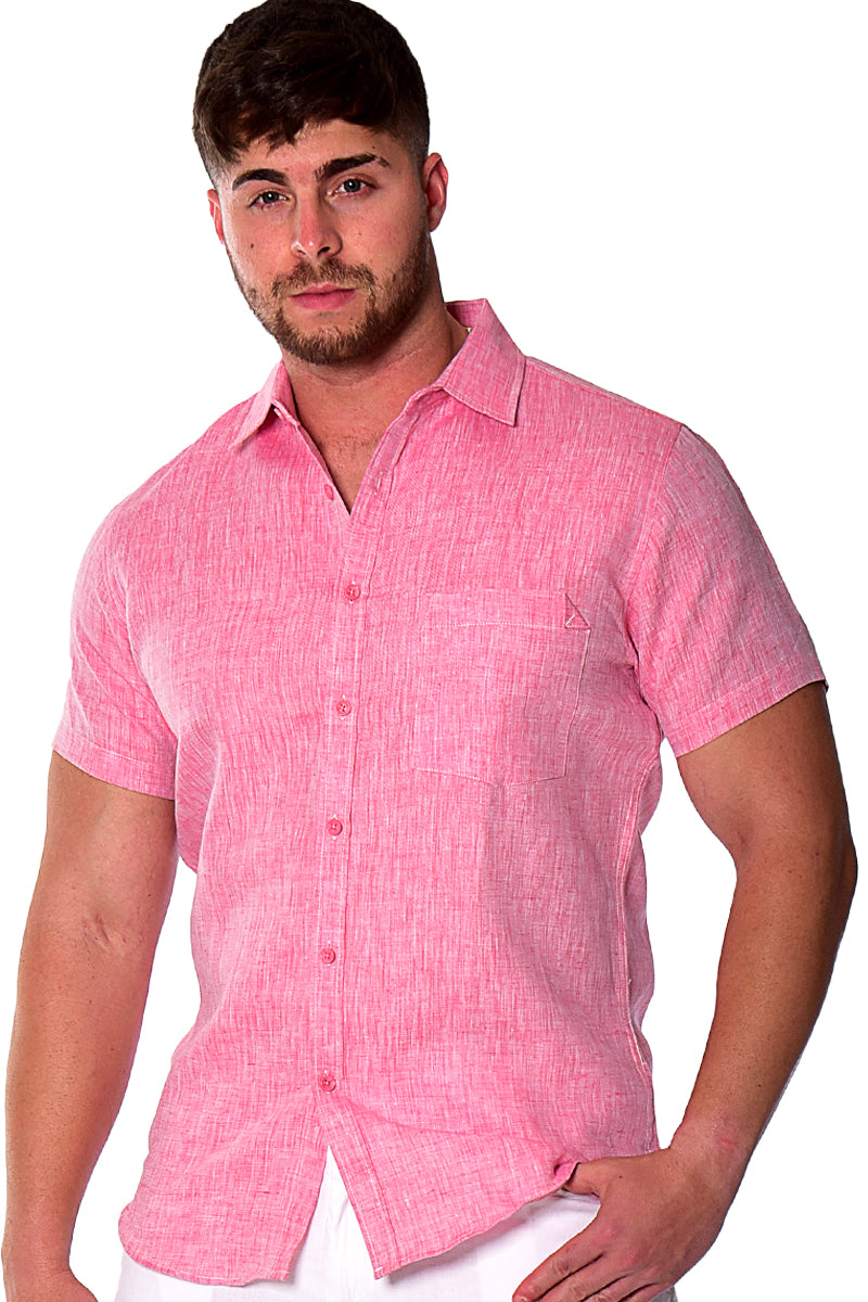 Men S/S Linen Yarn Dye Pocket Shirt in-YELLOW-Color Options-MLS1357- 6 PCS/PRE-PACK