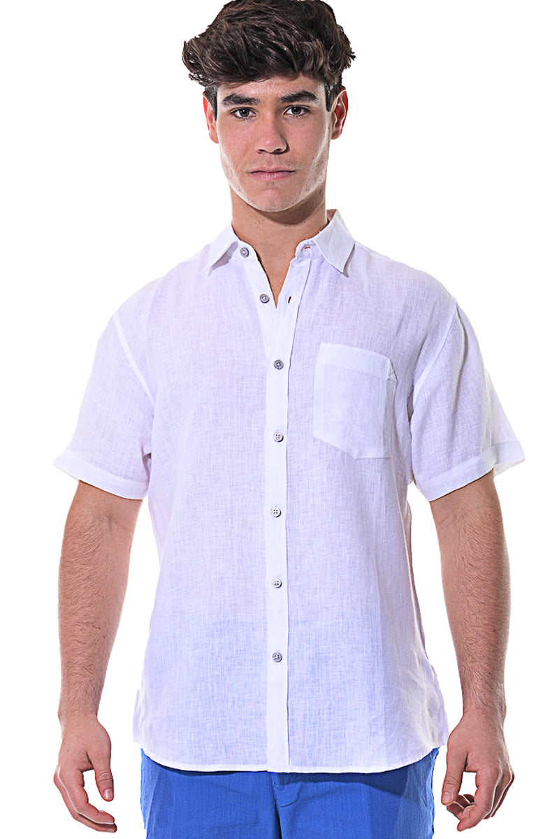 Men S/S Linen Yarn Dye Pocket Shirt in-YELLOW-Color Options-MLS1357- 6 PCS/PRE-PACK