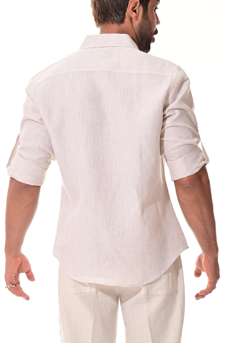 Men Linen Yarn Dye Roll-Up Slv Shirt-RED-Color Options-MLS1358-6 PCS/PRE-PACK