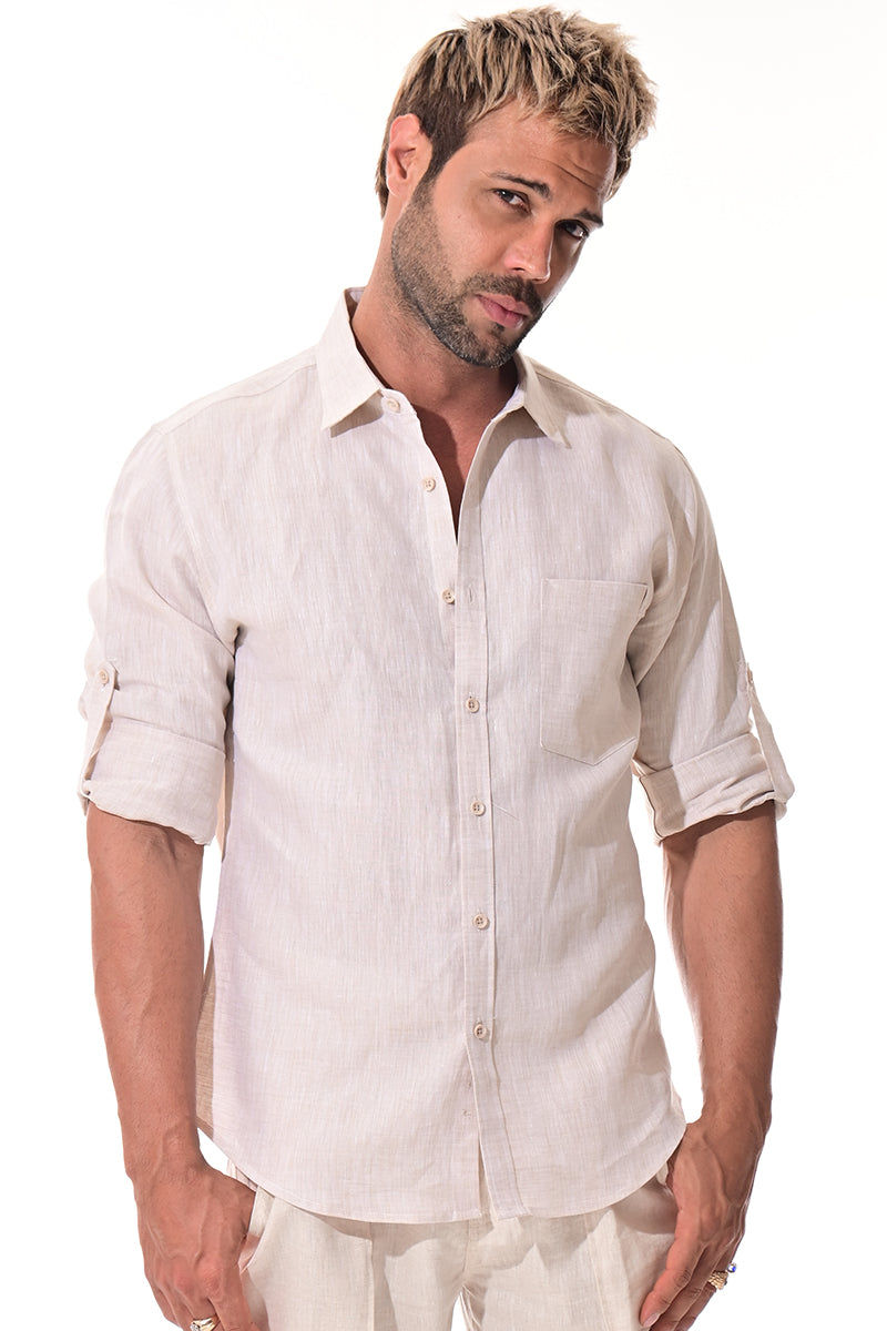 Men Linen Yarn Dye Roll-Up Slv Shirt-RED-Color Options-MLS1358-6 PCS/PRE-PACK