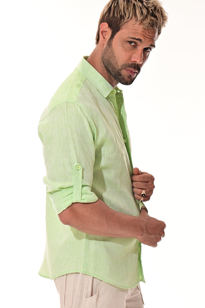 Men Linen Yarn Dye Roll-Up Slv Shirt-RED-Color Options-MLS1358-6 PCS/PRE-PACK