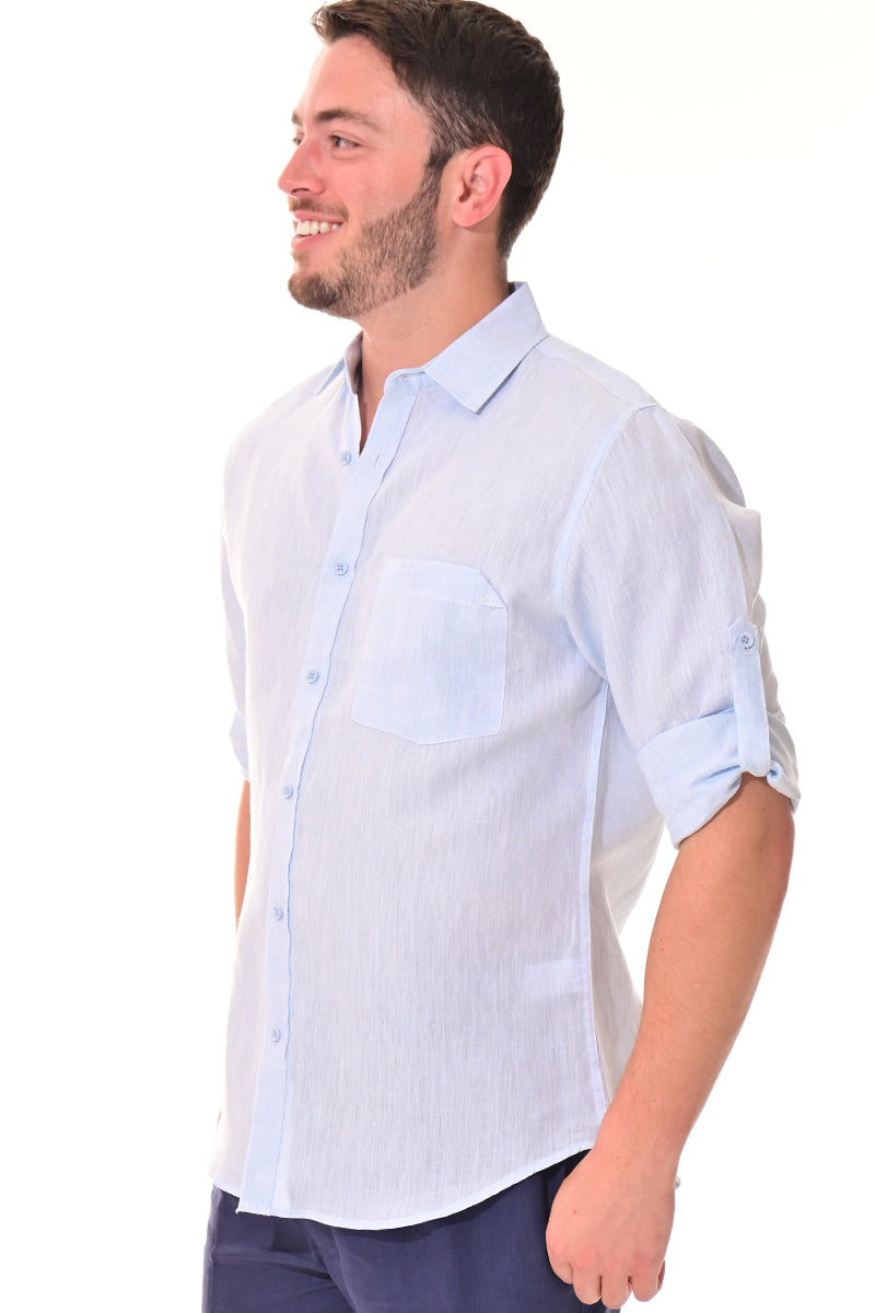 Men Linen Yarn Dye Roll-Up Slv Shirt-RED-Color Options-MLS1358-6 PCS/PRE-PACK