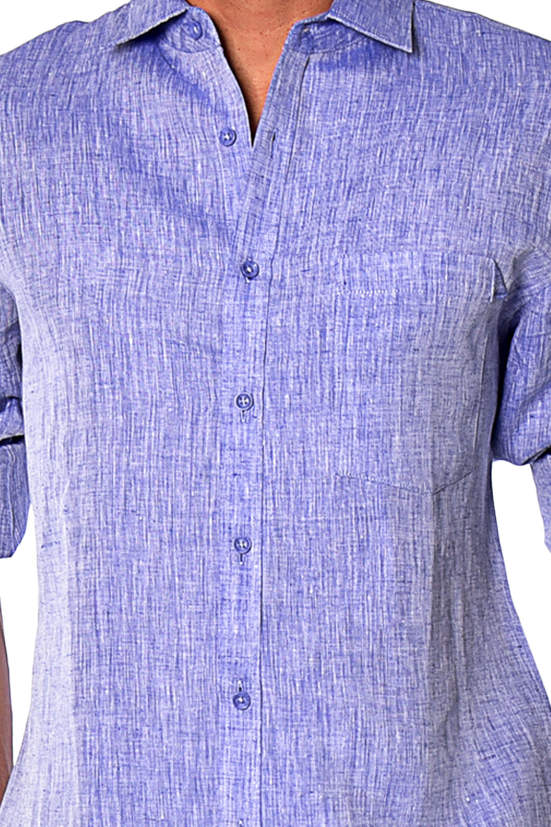 Men Linen Yarn Dye Roll-Up Slv Shirt-RED-Color Options-MLS1358-6 PCS/PRE-PACK