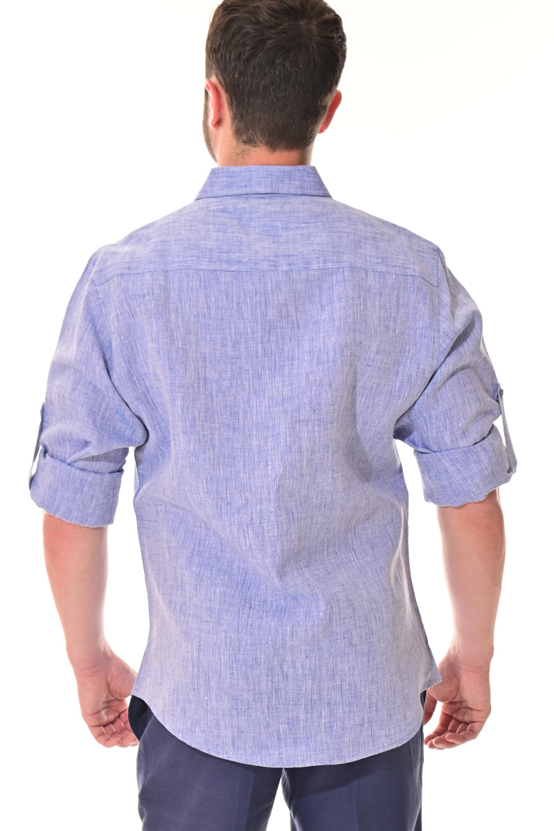 Men Linen Yarn Dye Roll-Up Slv Shirt-RED-Color Options-MLS1358-6 PCS/PRE-PACK