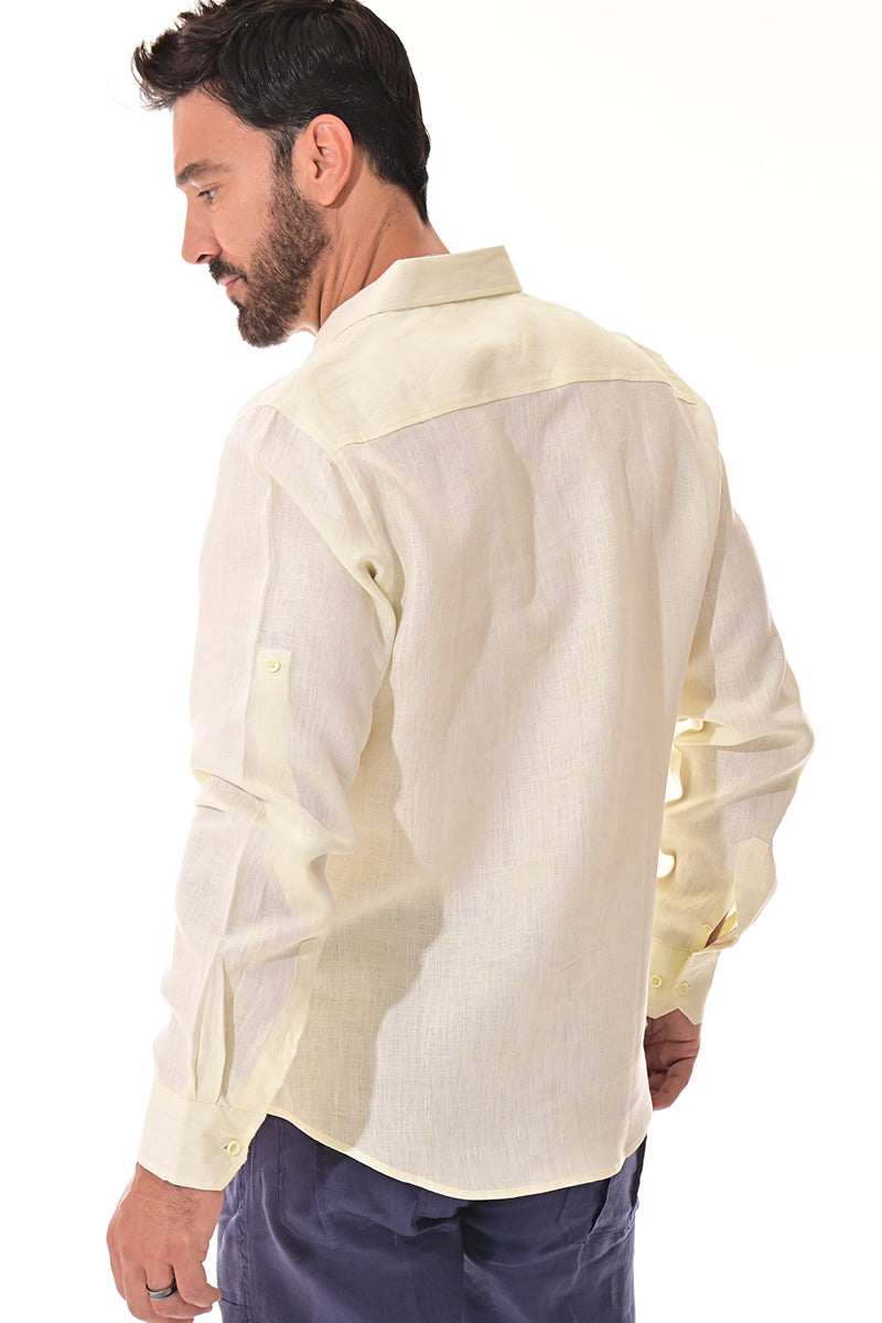 Men Linen Yarn Dye Roll-Up Slv Shirt-RED-Color Options-MLS1358-6 PCS/PRE-PACK