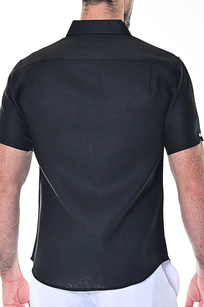 Men Linen Shirt Short Sleeve ROYAL - MLS1554