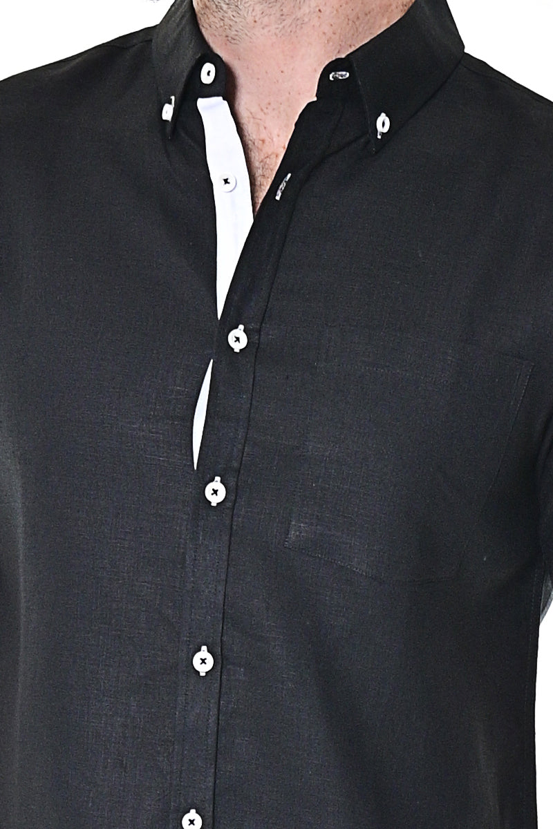 Men Linen Shirt Short Sleeve ROYAL - MLS1554