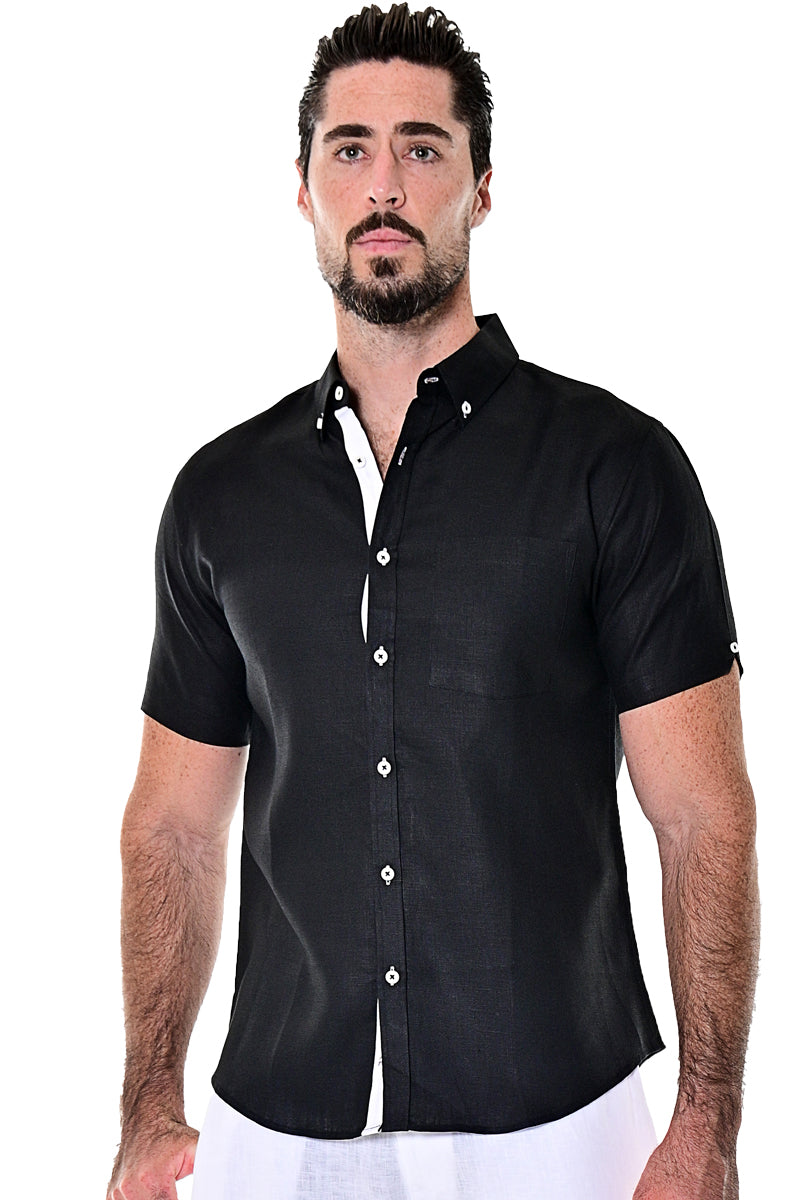 Men Linen Shirt Short Sleeve ROYAL - MLS1554