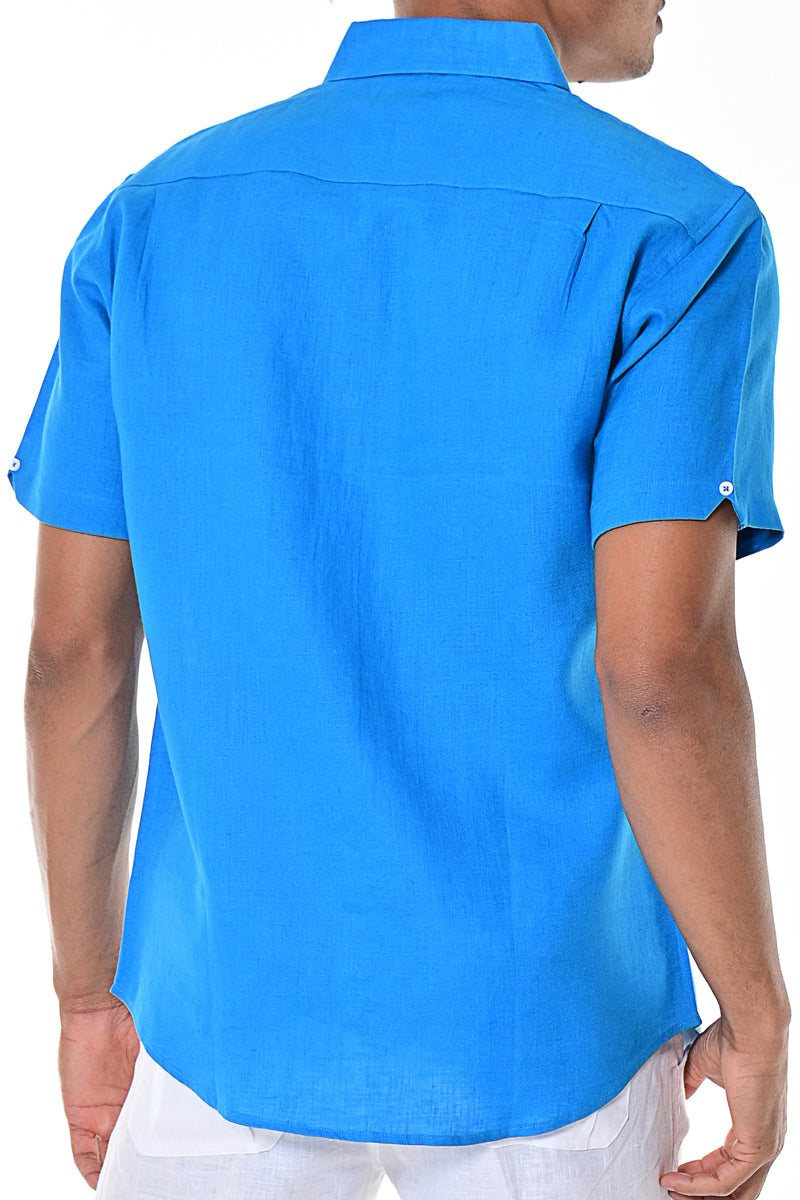 Men Linen Shirt Short Sleeve ROYAL - MLS1554