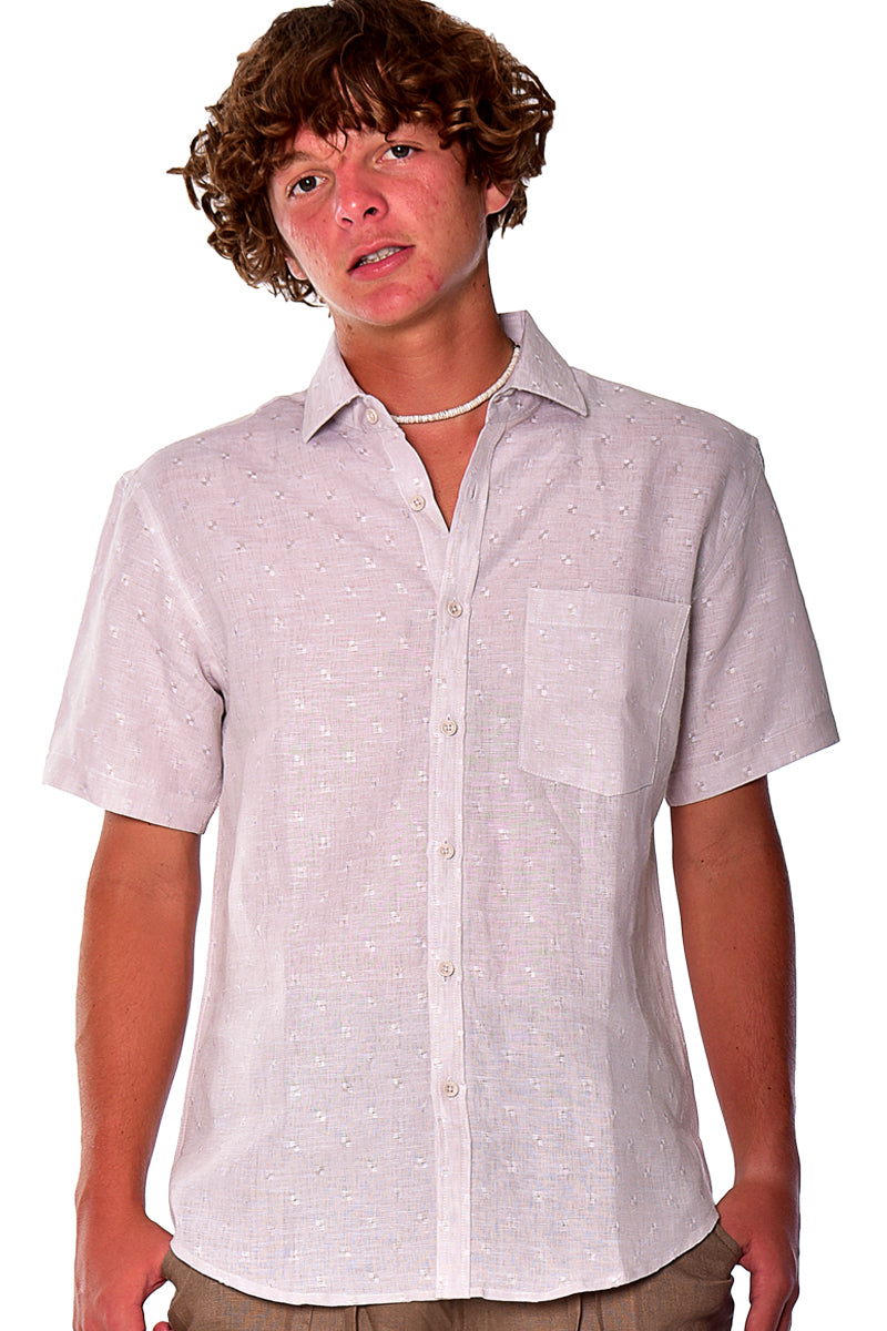 Men Linen Shirt Short Sleeve NATURAL - MLS2039 - 6 PCS/PRE-PACK