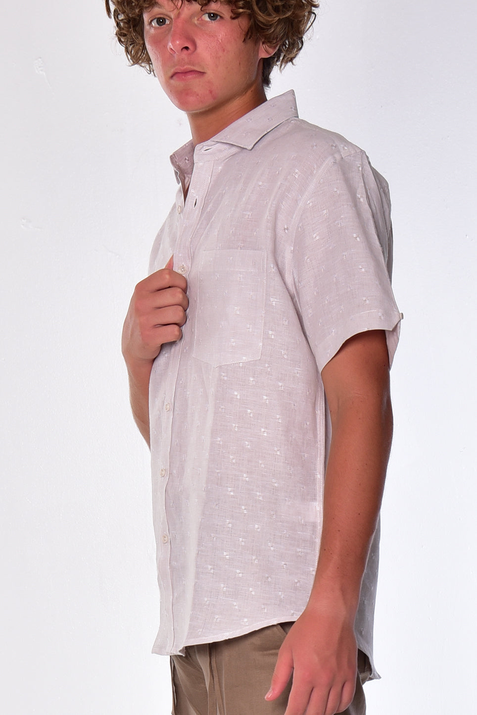 Men Linen Shirt Short Sleeve NATURAL - MLS2039 - 6 PCS/PRE-PACK