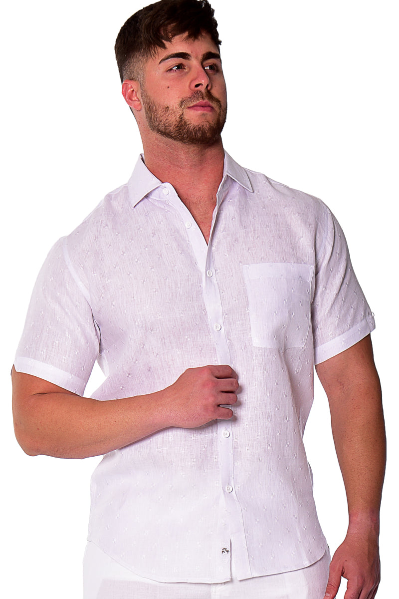 Men Linen Shirt Short Sleeve NATURAL - MLS2039 - 6 PCS/PRE-PACK