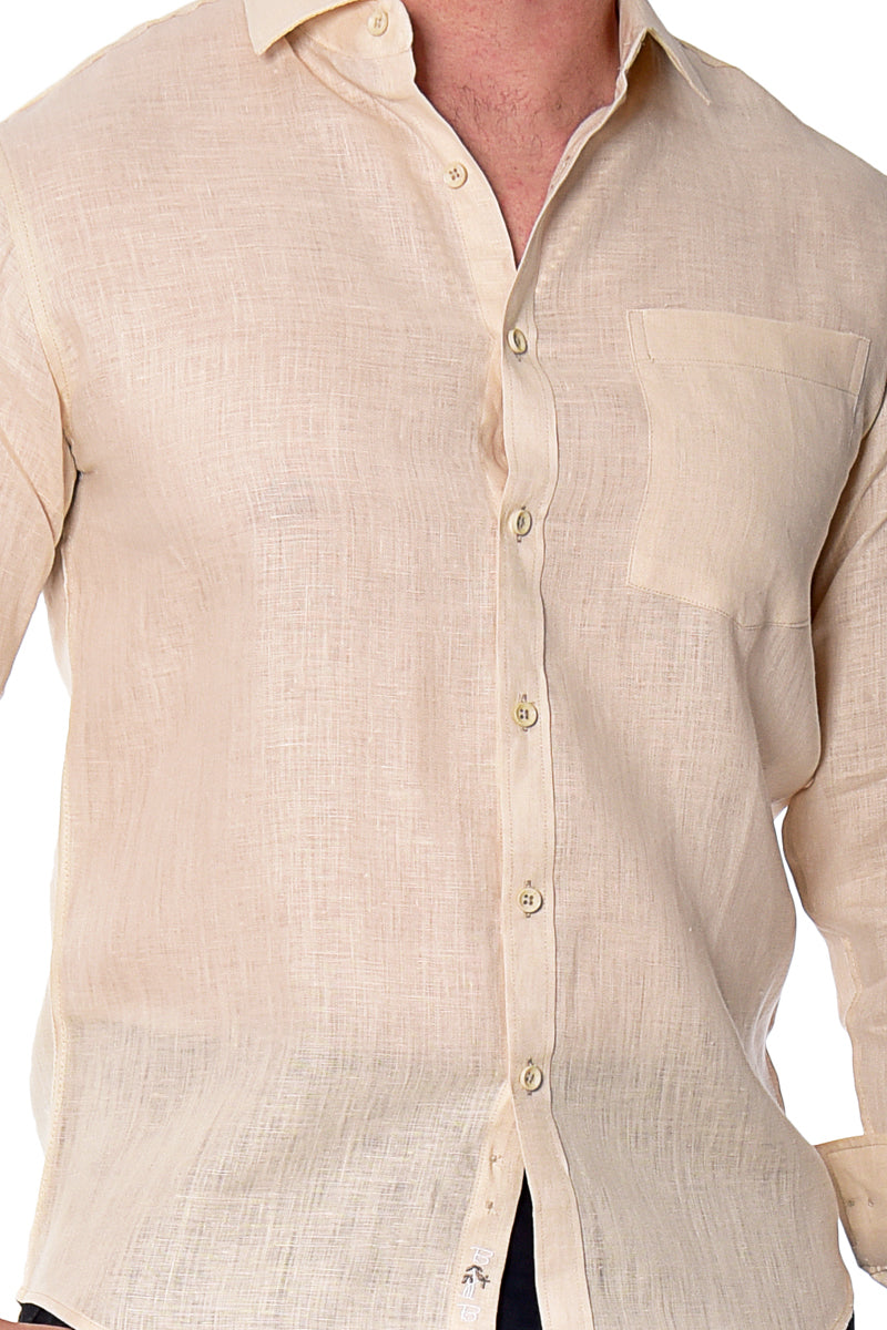 Men Linen Plain Shirt Long Sleeve GREEN - Color Options - MLS2043- 6 PCS/PRE-PACK