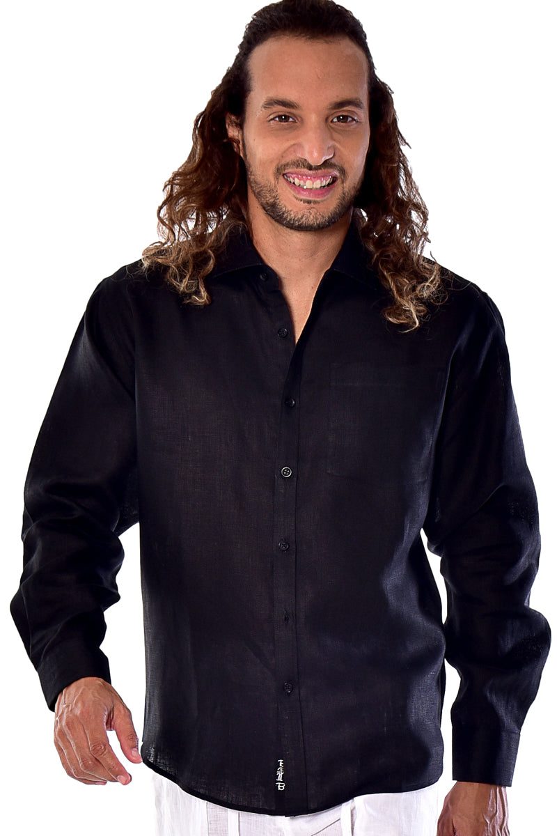 Men Linen Plain Shirt Long Sleeve GREEN - Color Options - MLS2043- 6 PCS/PRE-PACK