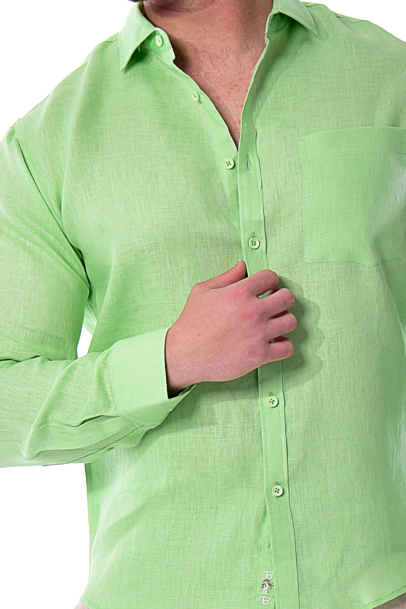 Men Linen Plain Shirt Long Sleeve GREEN - Color Options - MLS2043- 6 PCS/PRE-PACK